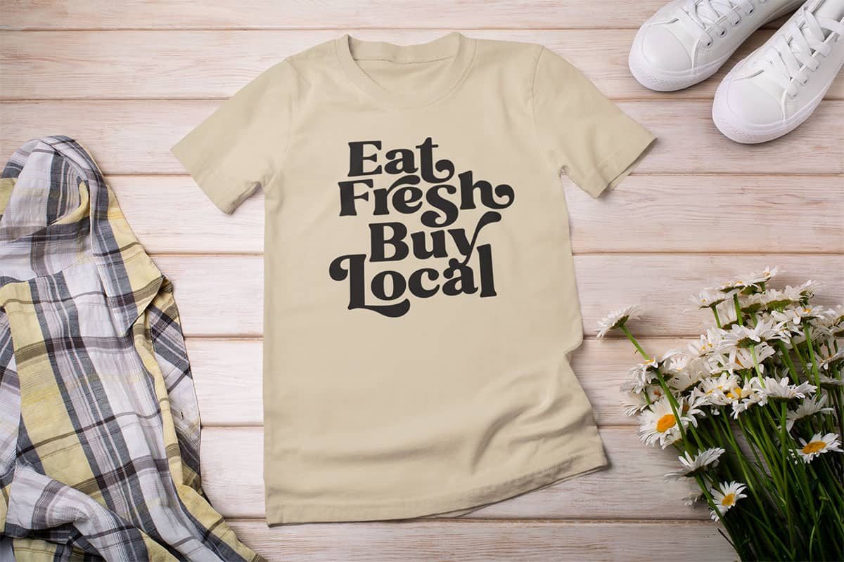 Eat fresh buy local women's t-shirt.